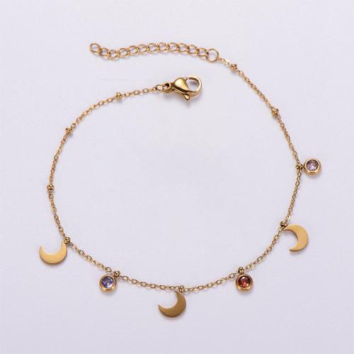 Stainless Steel Jewelry Bracelet 316L Stainless Steel with 3cm extender chain 18K gold plated & for woman & with rhinestone golden Length Approx 18 cm Sold By Bag