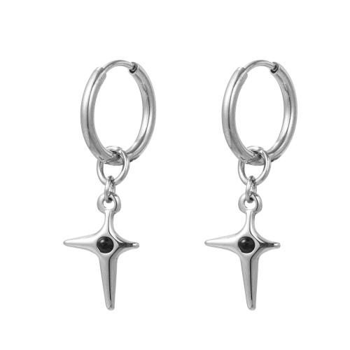 Huggie Hoop Drop Earring, 304 Stainless Steel, Cross, Unisex & different size for choice, original color, Sold By Pair