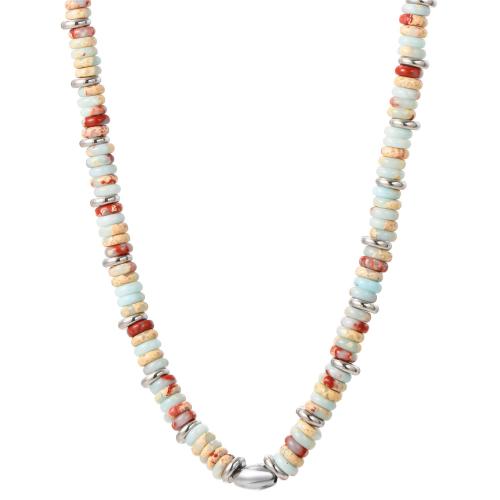 Natural Gemstone Necklace, Natural Stone, with White Shell & 304 Stainless Steel, with 7cm extender chain, fashion jewelry & different materials for choice & Unisex, more colors for choice, Length:48 cm, Sold By PC