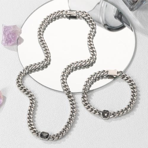 Conjuntos de jóias de aço inoxidável, Bracelete / Pulseira & colar, Aço inoxidável 304, joias de moda & comprimento diferente para a escolha & unissex, cor original, vendido por PC