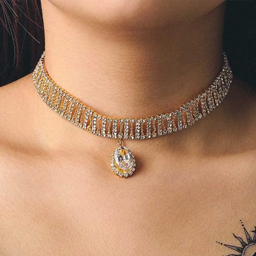 Zinklegierung Schmuck Halskette, mit Verlängerungskettchen von 15CM, plattiert, für Frau & mit Strass, keine, frei von Nickel, Blei & Kadmium, Länge:35 cm, verkauft von PC
