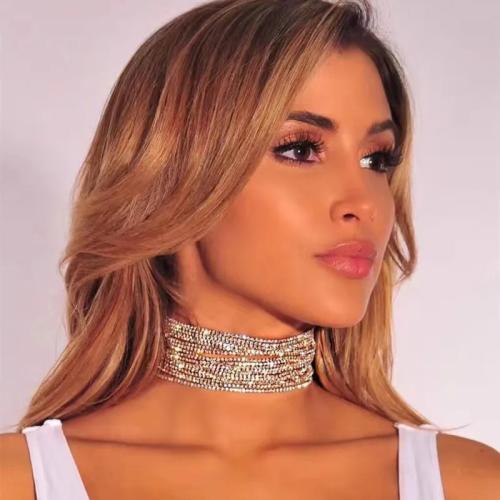 Zinklegierung Schmuck Halskette, plattiert, mehrschichtig & für Frau & mit Strass, keine, frei von Nickel, Blei & Kadmium, verkauft von PC