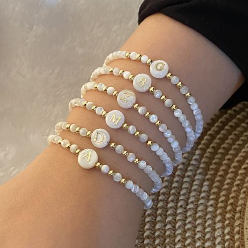 Stainless Steel Jewelry Bracelet, 304 Stainless Steel, with Shell, with 5cm extender chain, plated, fashion jewelry & different designs for choice, white, Length:18 cm, Sold By PC
