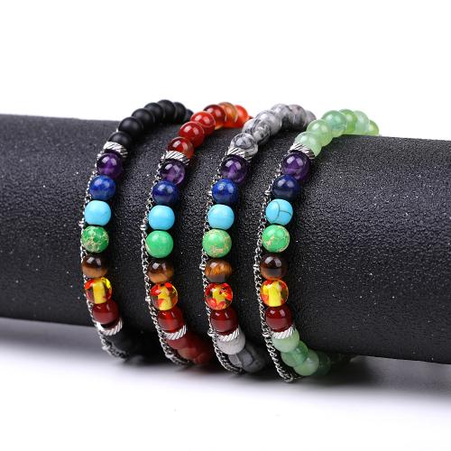 Gemstone Bracelets, Natural Stone, with Impression Jasper & Nylon Cord & 304 Stainless Steel, fashion jewelry & Unisex, more colors for choice, Bracelet length 17-26cm, Sold By PC