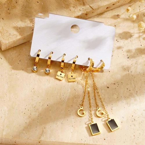 Titanium Steel  Earring gold color plated fashion jewelry & micro pave cubic zirconia golden Sold By Set