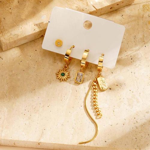 Titanium Steel  Earring gold color plated fashion jewelry & with rhinestone golden Sold By Set