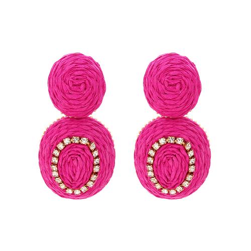 Iron Earring, with Rafidah Grass, plated, fashion jewelry & with rhinestone, more colors for choice, 28x56mm, Sold By Pair
