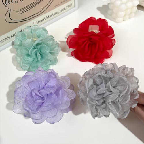 Hair Claw Clips Gauze with Plastic Flower handmade for woman Sold By PC