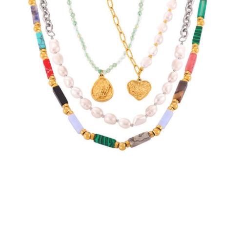 Titanstahl Halskette, mit Jade & Natürliche kultivierte Süßwasserperlen, plattiert, Modeschmuck & verschiedene Stile für Wahl & für Frau, verkauft von PC