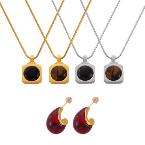 Jewelry Sets, Titanium Steel, with Tiger Eye & Black Agate & Resin, plated, fashion jewelry & different styles for choice & for woman, more colors for choice, Sold By PC