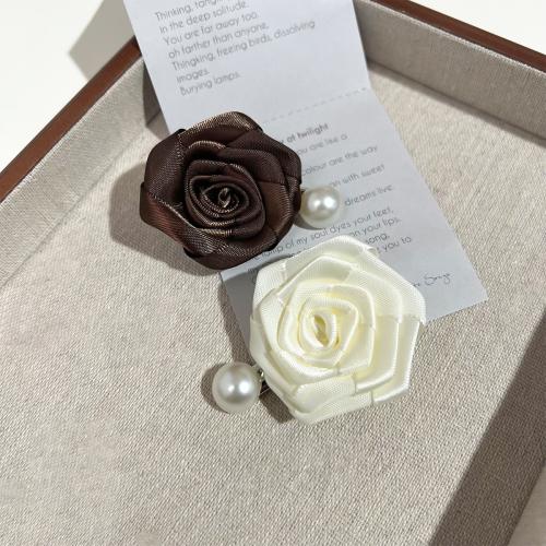 Schnabelspange, Brokat, mit Kunststoff Perlen & Zinklegierung, Rose, handgemacht, für Frau, keine, 60x50mm, verkauft von PC