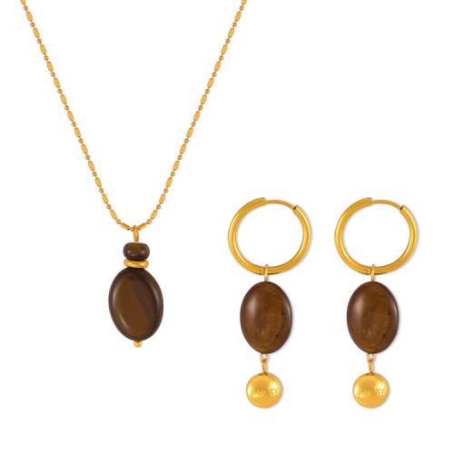 Jewelry Sets, Titanium Steel, with Tiger Eye, plated, fashion jewelry & different styles for choice & for woman, gold, Sold By PC