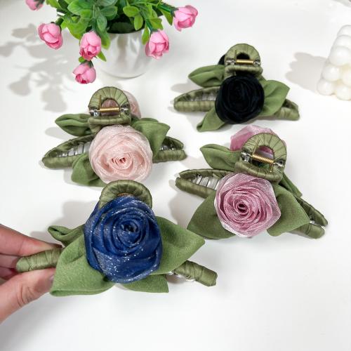 Hair Claw Clips, Cloth, with Gauze & Plastic, Flower, handmade, for woman, more colors for choice, 130x60mm, Sold By PC