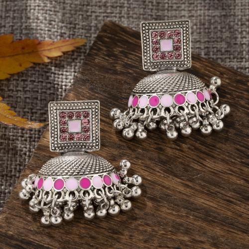 Zinc Alloy Stud Earring plated for woman & enamel & with rhinestone Sold By Pair