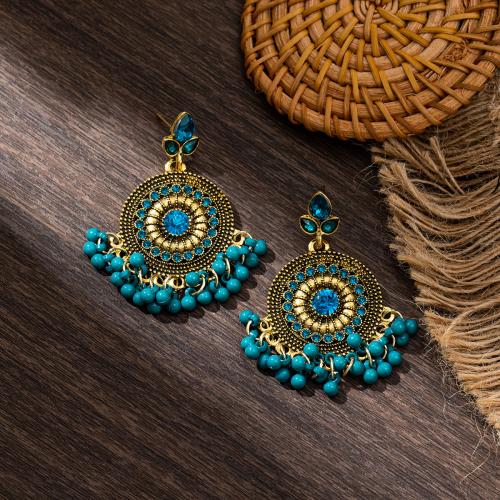 Tibetan Style Stud Earring, with Acrylic, plated, fashion jewelry & for woman & with rhinestone, more colors for choice, 60x35mm, Sold By Pair