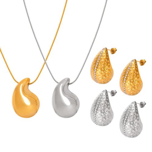Jewelry Sets Titanium Steel Teardrop plated & for woman & with rhinestone Sold By PC