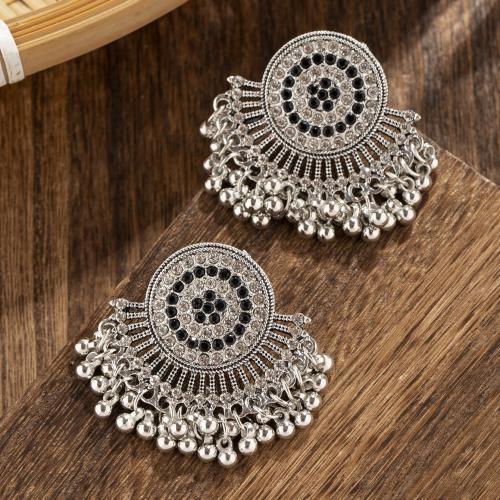 Tibetan Style Stud Earring, plated, fashion jewelry & for woman & with rhinestone, more colors for choice, 45x40mm, Sold By Pair