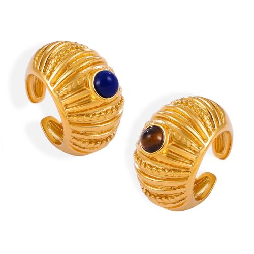 Titantium Steel finger ring, Titan Stål, med Tiger Eye, plated, mode smycken & för kvinna & emalj, fler färger för val, Storlek:7, Säljs av PC