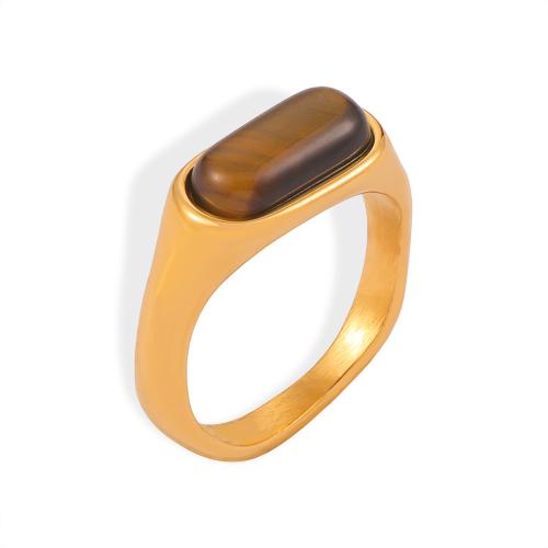 Titanium Čelik Finger Ring, s Tiger Eye, pozlaćen, modni nakit & različite veličine za izbor & za žene, više boja za izbor, Prodano By PC