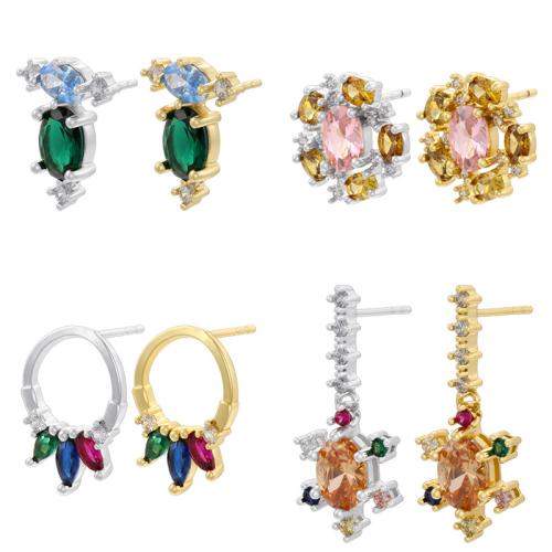 Cubic Zirconia Micro Pave Brass Earring, plated, different styles for choice & micro pave cubic zirconia & for woman, more colors for choice, Sold By Pair