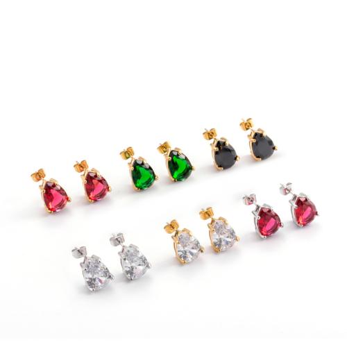 Titanium Steel  Earring, Vacuum Ion Plating, micro pave cubic zirconia & for woman, more colors for choice, Sold By Pair