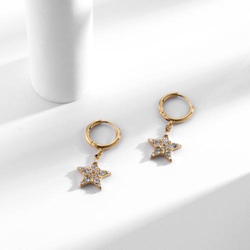 Titanium Steel  Earring Star Vacuum Ion Plating micro pave cubic zirconia & for woman golden Sold By Pair