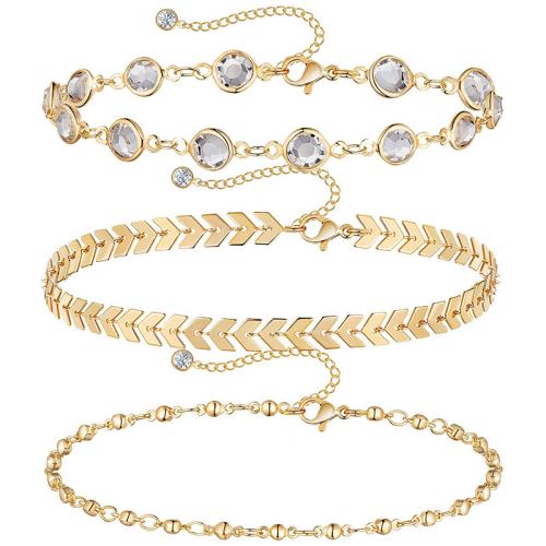 Tibetan Style Anklet, different styles for choice & micro pave cubic zirconia & for woman, golden, Length:21 cm, Sold By Set