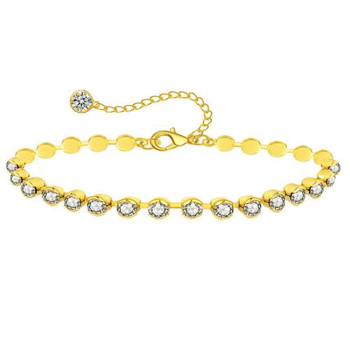 Fashion Jewelry Anklet Titanium Steel plated & micro pave cubic zirconia & for woman golden Length 21 cm Sold By PC