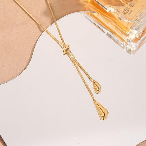 Titanstahl Halskette, plattiert, für Frau, goldfarben, Länge:ca. 41-50 cm, verkauft von PC