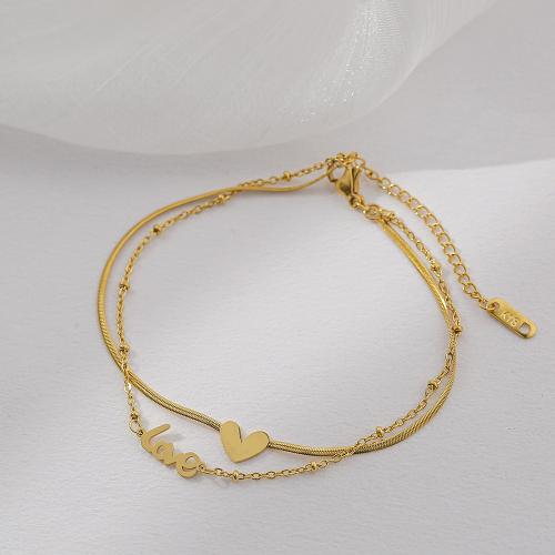 Fashion Jewelry Anklet, Acier titane, pour femme, doré, Longueur:21 cm, Vendu par PC