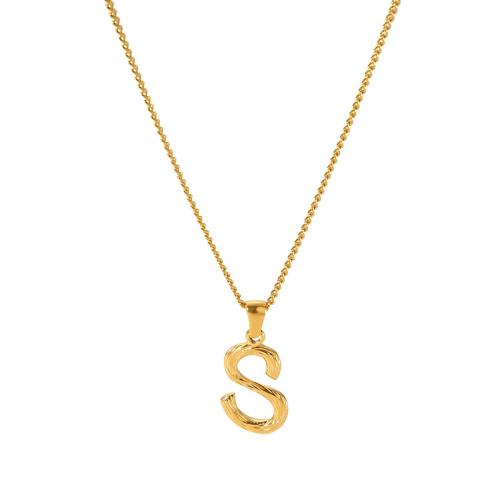 Stainless Steel Jewelry Necklace, 304 Stainless Steel, with Titanium Steel, Vacuum Ion Plating, letters are from A to Z & different styles for choice & for woman, golden, Sold By PC