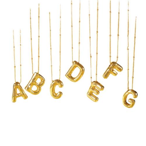 Collier d'acier titane, Placage, lettres sont de A à Z & styles différents pour le choix & pour femme, doré, Longueur:45 cm, Vendu par PC