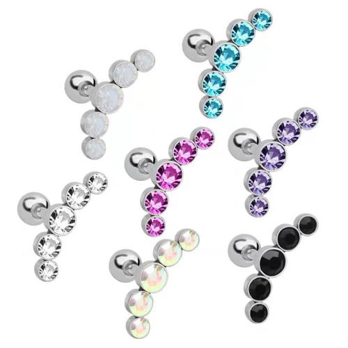 Stainless Steel Stud Earrings 304 Stainless Steel with Czech Rhinestone for woman Sold By PC
