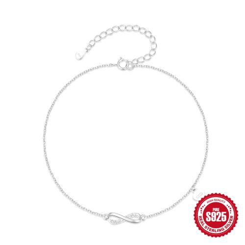 Argent sterling 925 bracelet de cheville, avec 1.968inch chaînes de rallonge, Infini, pavé de micro zircon & pour femme, Longueur:Environ 7.87 pouce, Vendu par PC