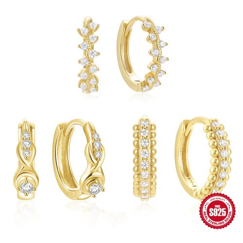 925 Sterling Silver Huggie Hoop Earring & micro pave cubic zirconia & for woman 9mm Sold By Pair