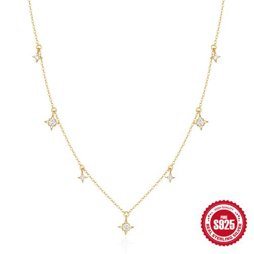 925 Sterling Silver Necklace with 1.97inch extender chain gold color plated oval chain & micro pave cubic zirconia & for woman Length Approx 15.7 Inch Sold By PC