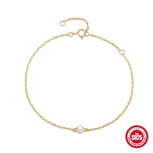 Argent sterling 925 bracelet, avec perle de plastique, bijoux de mode & pour femme, plus de couleurs à choisir, Longueur:Environ 7.7 pouce, Vendu par PC