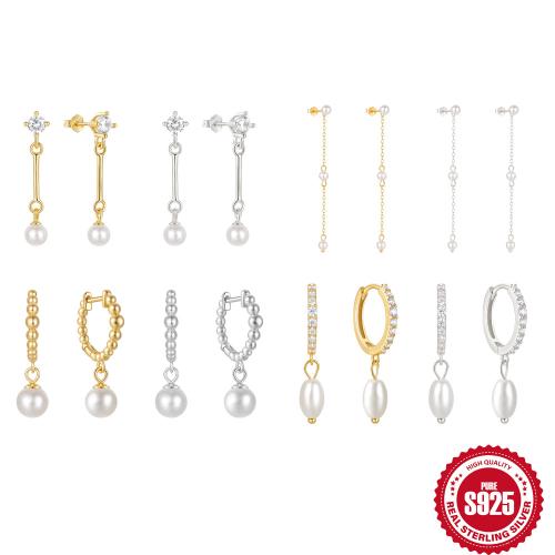 925er Sterling Silber Tropfen Ohrring, mit Kunststoff Perlen, verschiedene Stile für Wahl & Micro pave Zirkonia & für Frau, verkauft von Paar