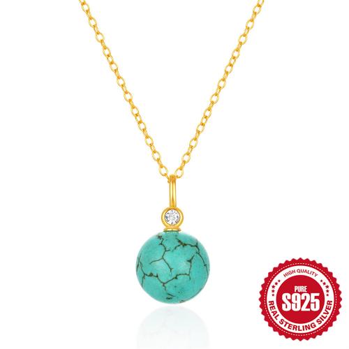 925 Sterling Silver Necklace with turquoise with 1.97inch extender chain & micro pave cubic zirconia & for woman Length Approx 15.75 Inch Sold By PC