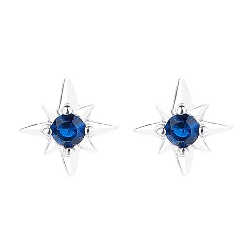 925 Sterling Silver Stud Earring with turquoise Eight Point Star for woman & with cubic zirconia 6mm Sold By Pair