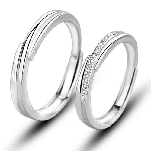 925 Sterling Silver Couple Ring platinum plated adjustable & micro pave cubic zirconia & for couple Sold By PC