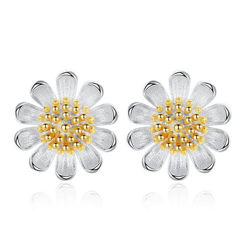 925 Sterling Silver Stud Earring, Flower, fashion jewelry & for woman, 8mm, Sold By Pair