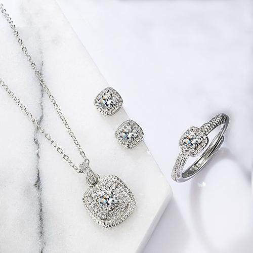 925 Sterling Silver Jewelry Set Geometrical Pattern & micro pave cubic zirconia & for woman Sold By PC