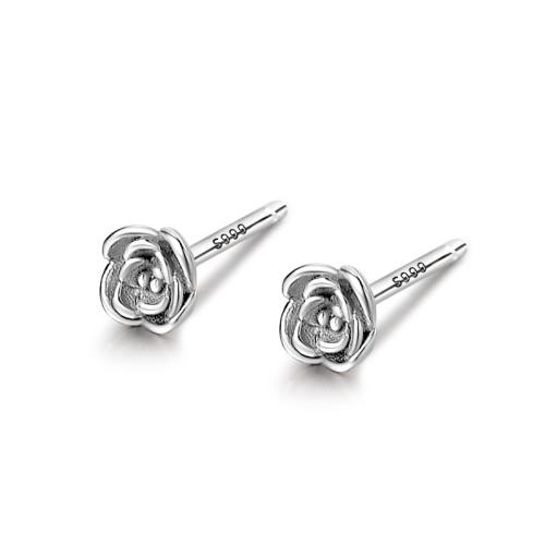 925 Sterling Silver Stud Earring, Rose, fashion jewelry & for woman, more colors for choice, 4.15x4.02mm, Sold By Pair
