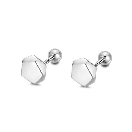925 Sterling Silver Stud Earring Geometrical Pattern platinum plated & for woman Sold By Pair