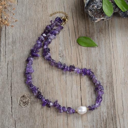 Natural Gemstone Necklace Natural Stone with Freshwater Pearl & 316 Stainless Steel fashion jewelry & Unisex Length Approx 45 cm Sold By PC