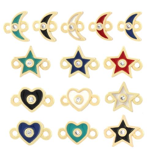 Cubic Zirconia Micro Pave Brass Connector, gold color plated, fashion jewelry & DIY & different styles for choice & micro pave cubic zirconia & enamel & 1/1 loop, more colors for choice, nickel, lead & cadmium free, Sold By PC