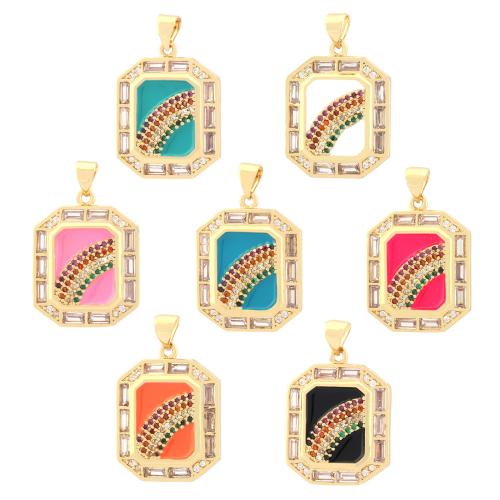 Cubic Zirconia Micro Pave Brass Pendant, Polygon, gold color plated, fashion jewelry & DIY & micro pave cubic zirconia & enamel, more colors for choice, nickel, lead & cadmium free, 18x28mm, Sold By PC