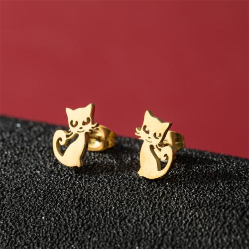 Edelstahl Ohrringe, 304 Edelstahl, Katze, Modeschmuck & für Frau, keine, 7x11mm, verkauft von Paar
