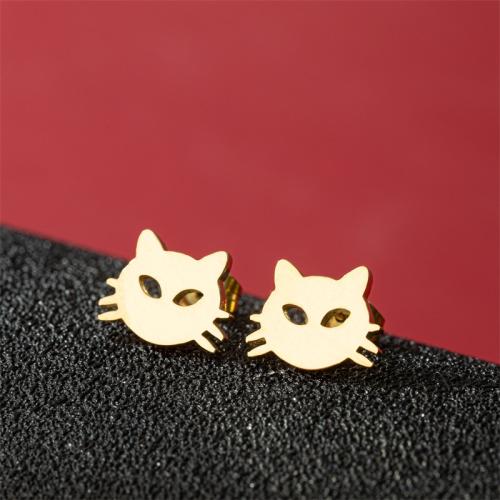 Stainless Steel Stud Earrings 304 Stainless Steel Cat Vacuum Ion Plating fashion jewelry & for woman Sold By Pair